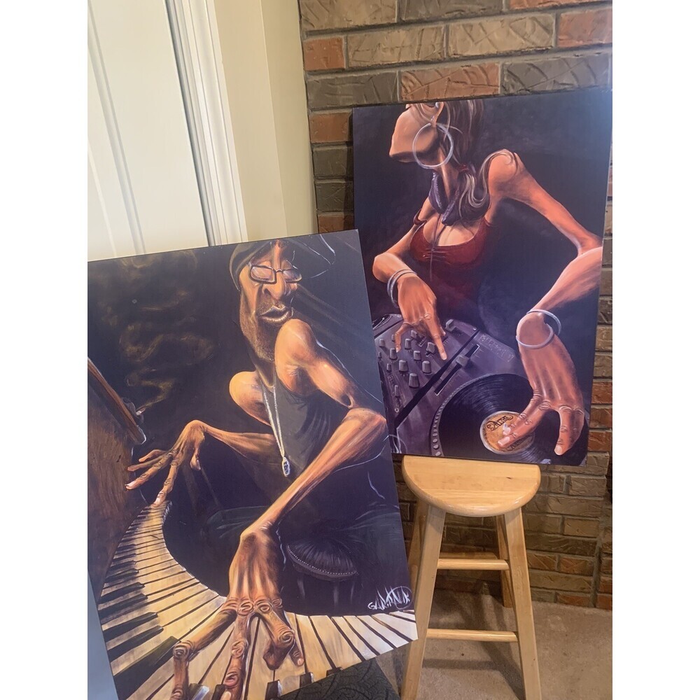 Lot Of 2 David Girabaldi Prints on Board “DJ Jewel” “Lounge Smoke”